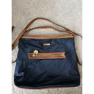 MICHAEL KORS Navy Blue Nylon Leather Trims E/W Slim Crossbody Bag 14" By 12 1/2"